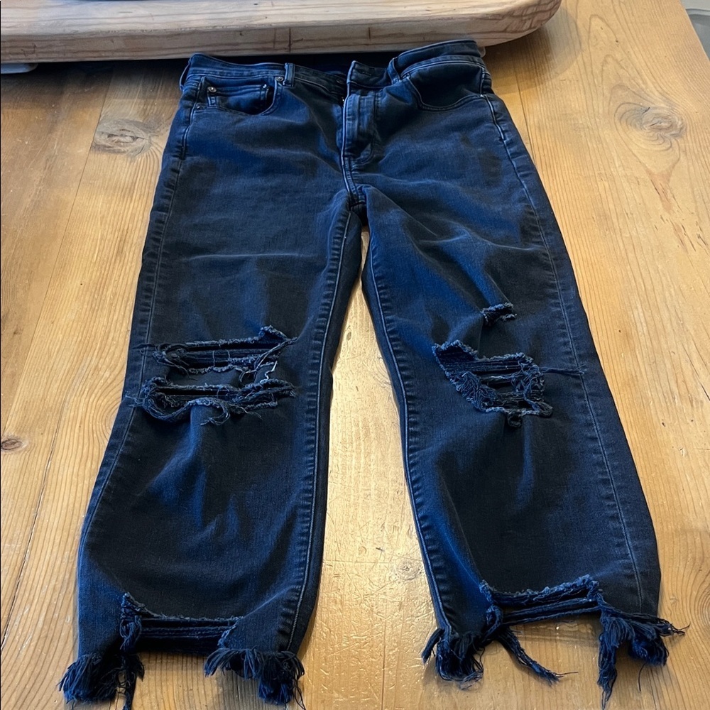 American Eagle Outfitters Black Skinny Jeans with Frayed Hem - Picture 6 of 8